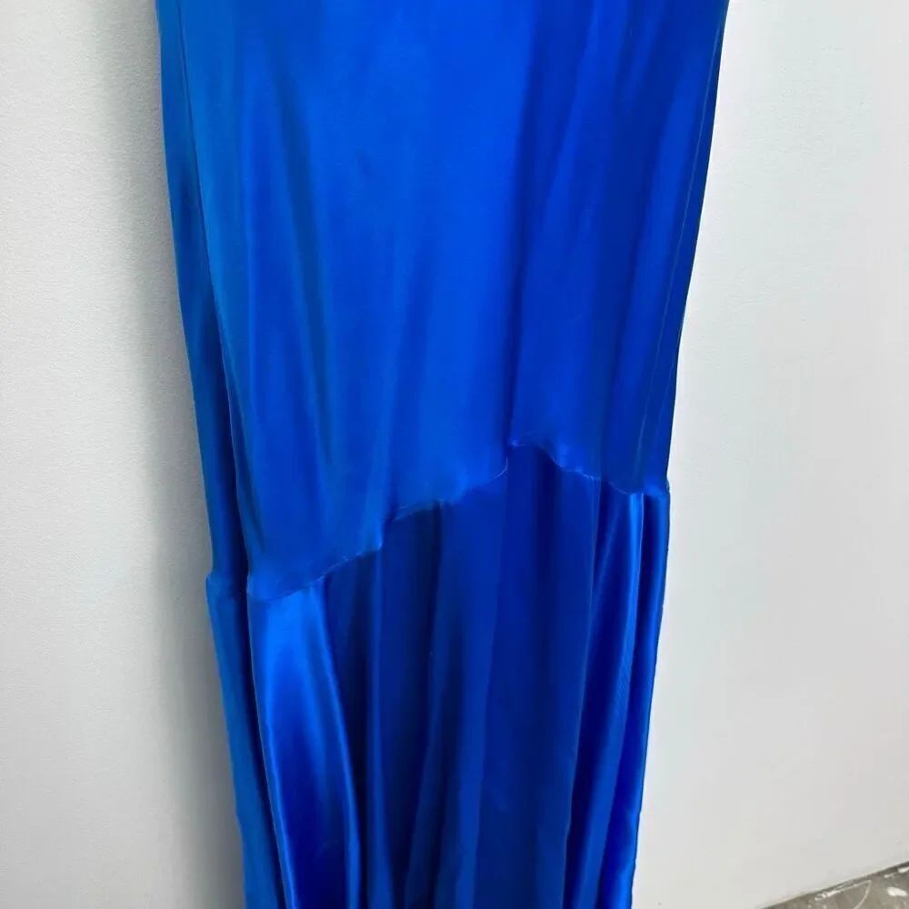 Cache Vintage Cobalt Blue Liquid Silk Halter Fishtail Maxi Gown - Picture 13 of 16